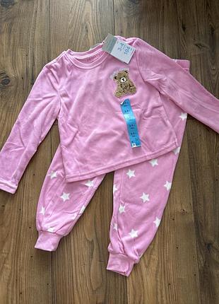 Піжама тепла флісова рожева для дівчинки піжама primark з ведмедиком мишкой теплая пижама на девочку 3-4 года 4-5 лет 104 110 розмір