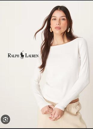 Стильный белый свитшот с вырезом лодочкой ralph lauren