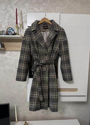Жіноче пальто в клітинку elvi collection (міді, вовна)