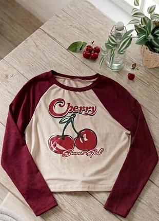 Футболка для дівчинки shein cherry з довгим рукавом, бордова, молочна