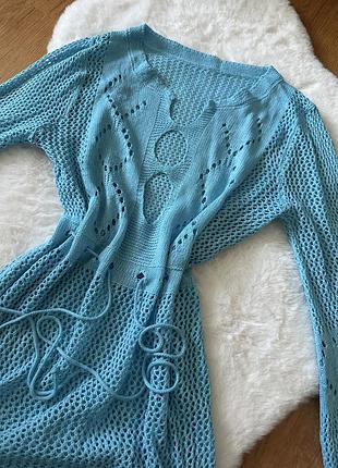 Туніка пляжна жіноча в'язана блакитна ажурна one size 2