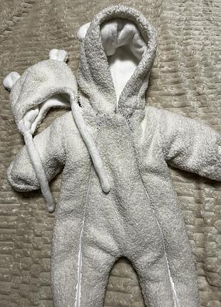 Зимовий комбінезон  teddy для малюків, молочний з капюшоном та вушками 0-4