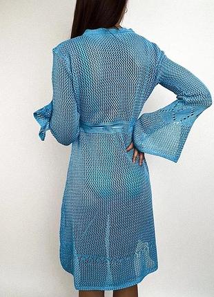 Туніка пляжна жіноча в'язана блакитна ажурна one size 5