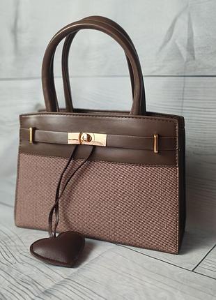 Жіноча сумка hermes коричнева з текстилю та штучної шкіри
