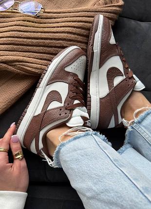 Кросівки жіночі nike dunk low sail fauna brown білі з коричневим шкіра