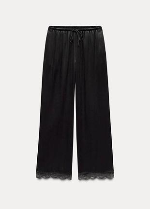 Zara атласні брюки штани s zw collection trousers with lace trim