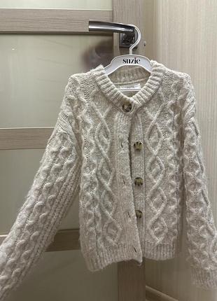 Кофта для дівчаток zara молочна в'язана тепла 140 см
