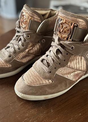Кросівки жіночі michael kors nikko wedge sneakers хакі/капучино