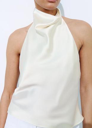 Zara атласний топ-халтер молочний