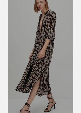 Платье-рубашка макси massimo dutti в геометрический принт платья