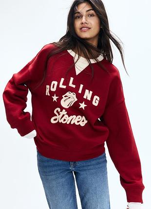 Світшот із принтом та вишивкою гурту the rolling stones від бренду h&m оверсайз