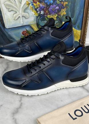 Louis vuitton run away sneakers blue patina leather мужские кроссовки кожа оригинал 44.5 eur