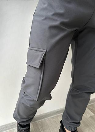 Штани чоловічі карго на флісі з кишенями та резинкою знизу softshell р. 46-48 графіт (7/716)
