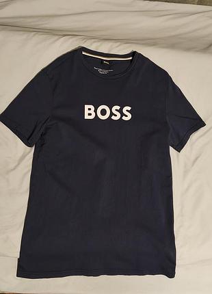 Футболка чоловіча hugo boss синя з написом