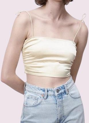 Кроп-топ резинка атласний на бретелях zara xi золотий