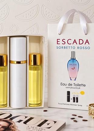 Соковитий набір escada sorbetto rosso (3х15 мл) у тревел-атомайзері — туалетна вода