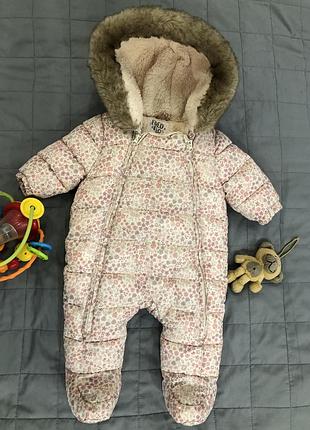 Зимовий комбінезон для дівчинки fred&flo, 0-3 місяці, рожевий з принтом