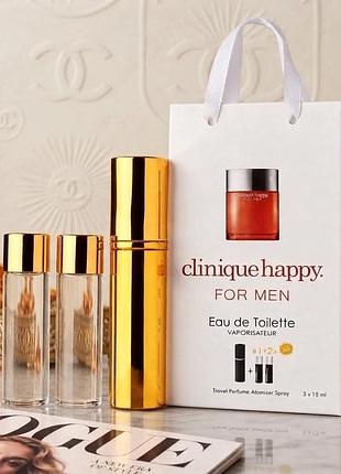 Свіжий чоловічий набір clinique happy for men (3х15 мл) у тревел-атомайзері — туалетна вода