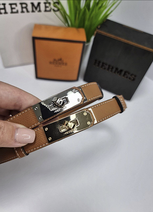Женский кожаный ремень hermes 2 см, ремень из натуральной кожи,ремень гермес, узкий ремень рыже-коричневый