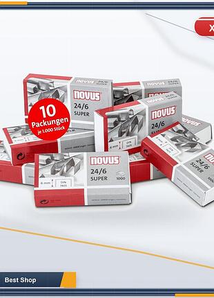 Скобы для степлера скрепки novus 24/6 din super, стальные оцинкованные, 6 мм, набор 10 упаковок по 1000 шт