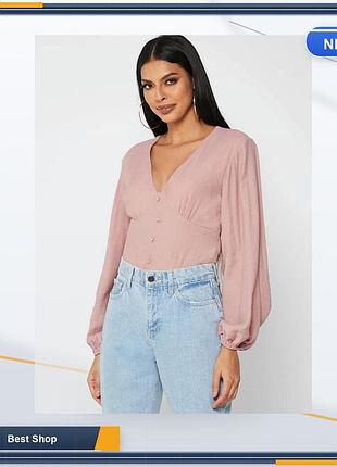 Боди женское missguided с объемными рукавами v-образным вырезом бледно-розового цвета, размер 6 (34)