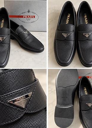 Чоловічі лофери prada milano чорні з натуральної шкіри saffiano