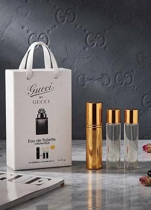 Легендарний жіночий набір gucci by gucci (3х15 мл) у тревел-атомайзері — туалетна вода
