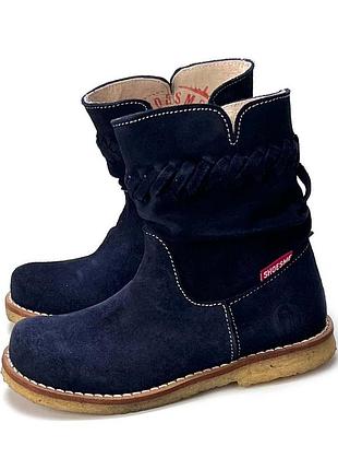 Демисезонные ботинки девочке 25 размер shoesme. замшевые синие сапожки на молнии