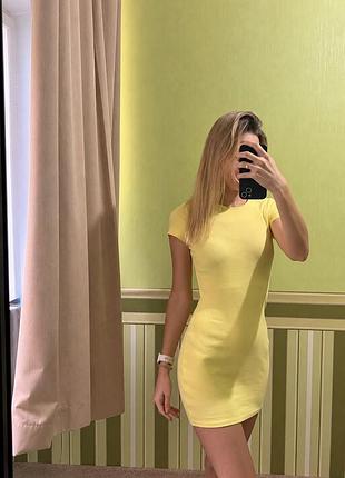 Сукня міні жіноча в рубчик дрібний, жовта
