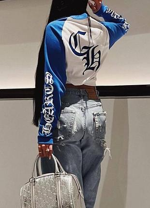 Chrome hearts лонгслив белый с синим 2