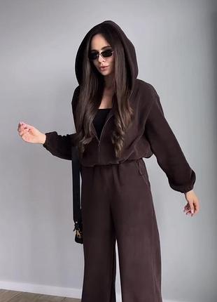 Жіночий спортивний костюм teddy коричневий з флісу (кофта xxs, штани xs)