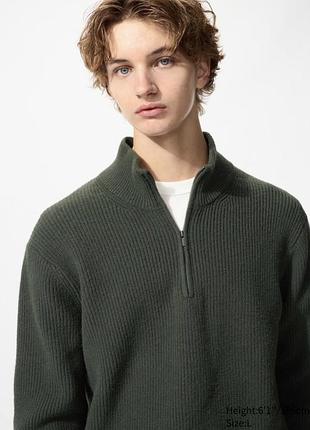 Джемпер чоловічий uniqlo soufflé yarn half-zip jumper зелений
