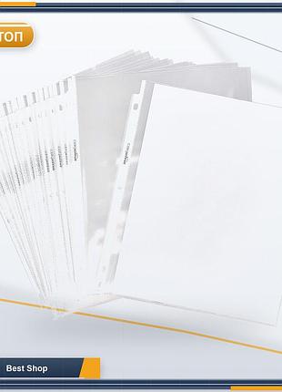 Файли-вкладки захисні конверти amazon basics прозорі, поліпропілен, 21,5 x 28 см, для папок на 3 кільця, 60 шт