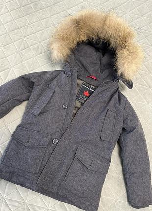 Пуховик для хлопчика canada goose сірий з хутром на капюшоні 6 років