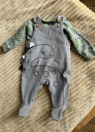 Комплект для хлопчика george + lullaby з динозаврами, сірий, зелений, 0-3 місяці