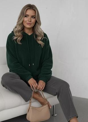 Худі тепле з капюшоном oversize з люрексовою ниткою innoe 300018-2, р. 48/50 зелений