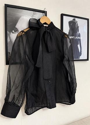 Чорна прозора шифонова блуза з бантом 🖤 2
