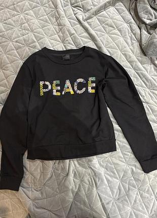 Світшот жіночий guess чорний з написом peace