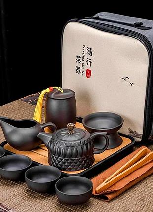 Сервиз чайный набор для чайной церемонии 4 персоны с сумкой 13 в 1 jinglan pot коричневый