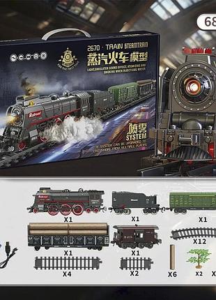 Железная дорога детская дым led подсветка звуком steam train 68 деталей 151 х 92,5 см