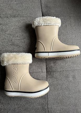 Гумові черевики сапожки crocs утеплені бежеві