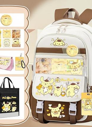 Шкільний рюкзак sanrio помпомпурін з аксесуарами пенал значки зображення значок коричневий