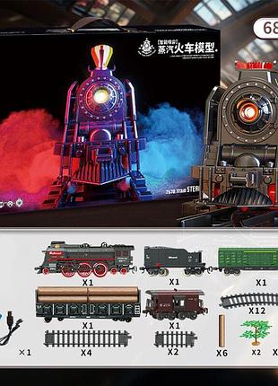 Детская железная дорога steam train пар световые звуковые эффекты развилка 68 дет разноцветный