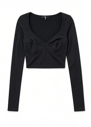 Чорний жіночий топ з довгим рукавом та чашками zara