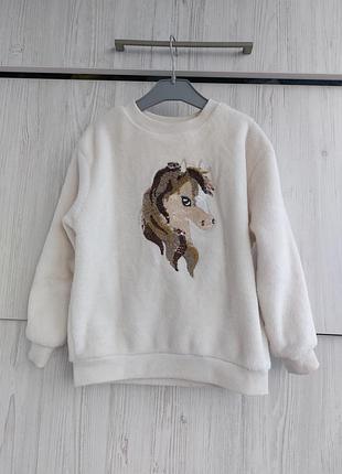 Теплая плюшевая кофта h&amp;m для девочки на рост 110/116
