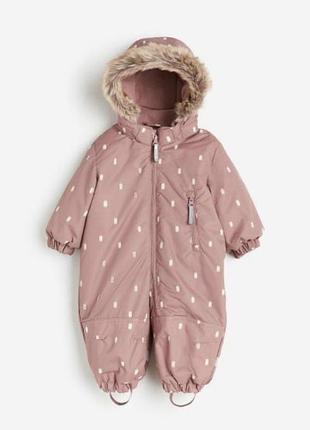 Зимовий комбінезон для дівчаток h&m рожевий з принтом 9-12 місяців