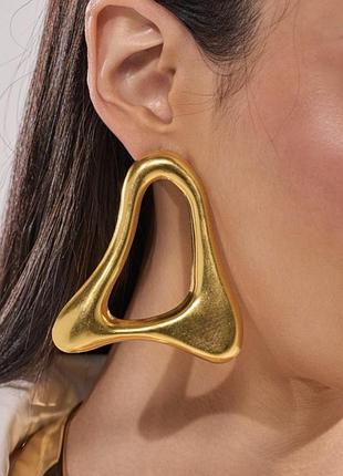Масивні геометричні сережки зпозолота 18k з трикутним дизайном fashion jewerly