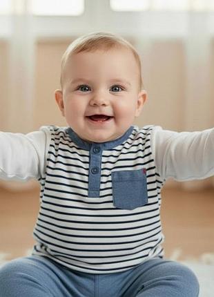 Дитячий лонгслів h&m 62 см, 2–4 міс., біло-синій у смужку