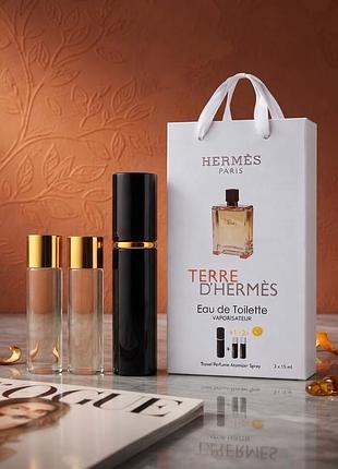 Легендарний чоловічий набір terre d'hermès (3х15 мл) у тревел-атомайзері — туалетна вода
