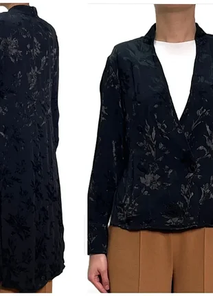 Асимметричный черный жакет-кимоно с цветочным жаккардовым узором zara. 9